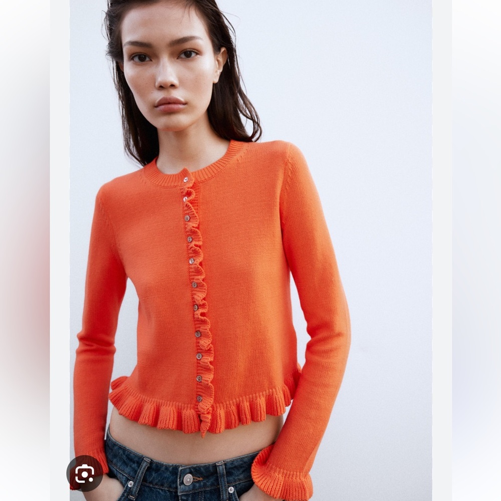 Zara Women's Vibrant Orange Button-Down Shirt